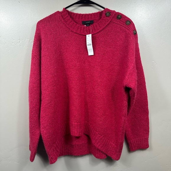 NWT J. Crew Button-shoulder crewneck sweater Size Small - Raspberry Red - Picture 2 of 6